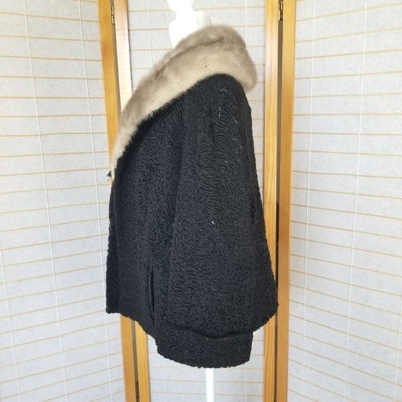 Vintage Curly Wool Mink Collar Opera Jacket Genuine Fur Some Condition Issues - Picture 5 of 16